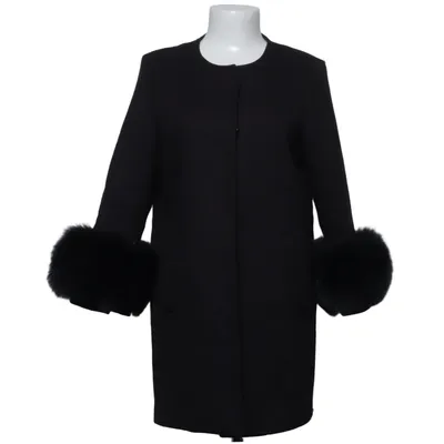 Mantel (Schwarz) von Meotine Elasthan, Fuchspelz, Polyester, Viskose