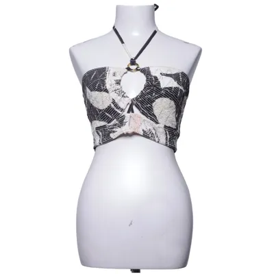 Halter neck top (Black, White) from River Island Cotton, Metallic fiber, Polyester