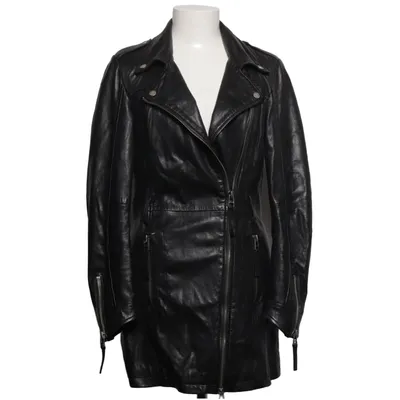 Leren jas (Zwart) van Freaky Nation Katoen, Leer, Polyester