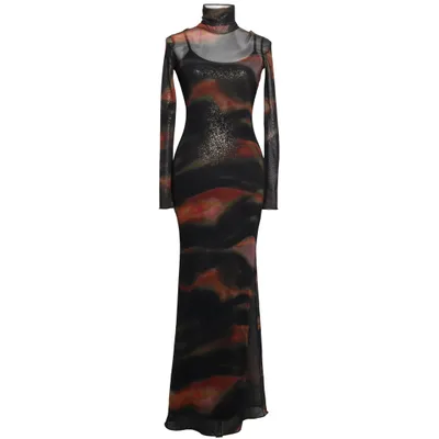 Långklänning (Svart, Flerfärgad) från Bershka Elastan, Polyester