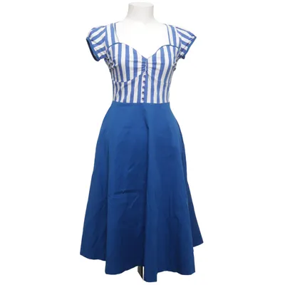 Jurk (Blauw, Wit, Meerkleurig) van Lindy Bop Katoen, Elastaan
