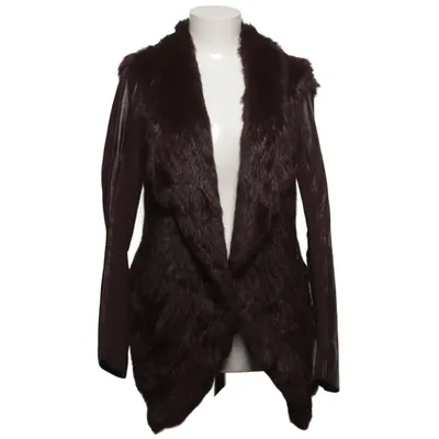 Pelsjakke (Brun) fra June Bomuld, Læder, Polyester, Kaninpels, Uld