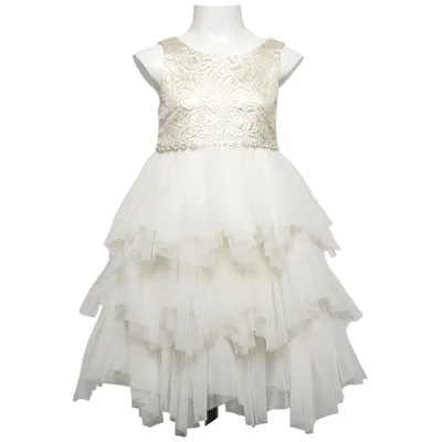 Robe de fille de fleur (Blanc, Or) de American Princess Polyester