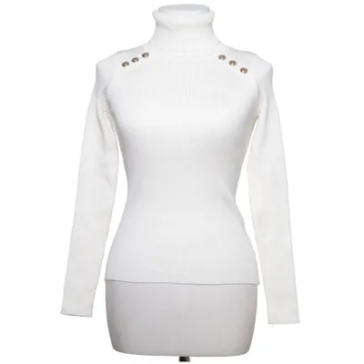 Pul à col roulé (Blanc) de Cherry Koko Coton, Élasthane, Polyester