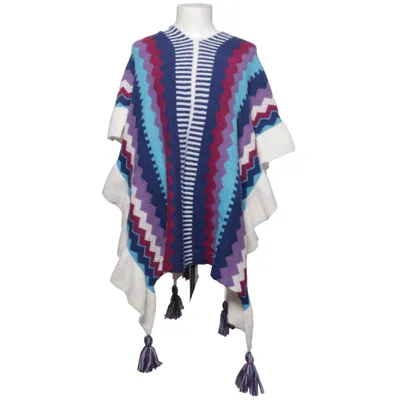 Poncho (Wit, Blauw, Meerkleurig) van Vive Viscose, Wol