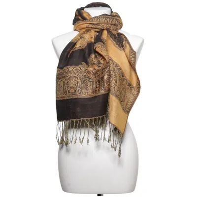 Shawl (Black, Brown) from Pashmina Silk, Cashmere