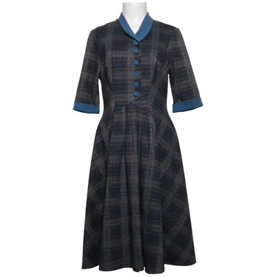 Dress (Blue, Gray, Brown) from Miss Candyfloss Elastane, Polyester, Viscose