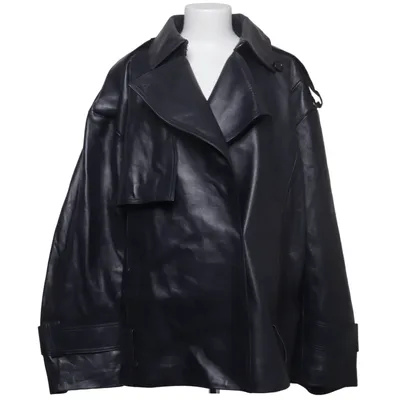 Leren jack (Blauw) van H&M Leer, Polyester, Viscose