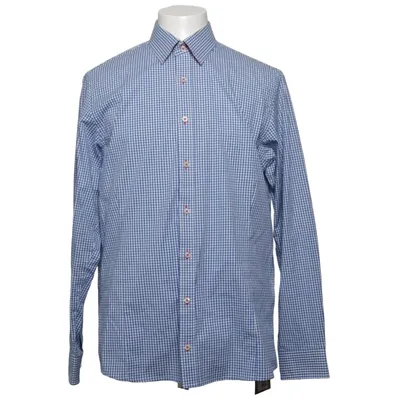Shirt (Blauw, Wit) van Dressmann Premium Collection Katoen, Elastaan