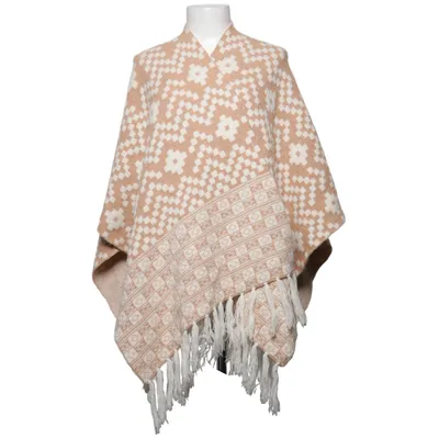 Poncho (Beige, Blanc) de Tiramisu Acrylique, Nylon, Laine