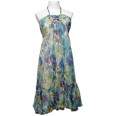 Halterneck dress (Blue, Multicolored) from Zara Basic Acetate, Silk