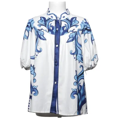 Blouse (White, Blue) from Remix Cotton, Linen