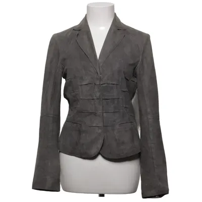 Leather blazer (Gray) from Marc Cain Cotton, Cupro, Elastane, Leather