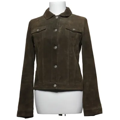 Leather jacket (Brown) from Meotine Polyester, Suede