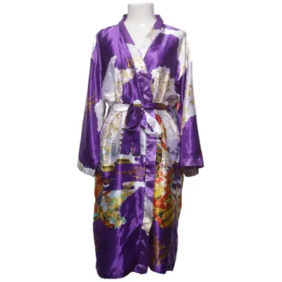 Kimono (Purple, White, Multicolored) from Ling Sang Polyester, Silk
