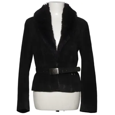 Shearling Jacke (Schwarz) von Mango Acetat, Leder