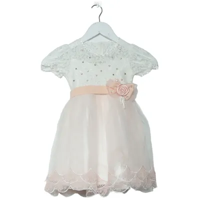 Flower girl dress (Beige, White) from Monita Elastane, Polyester