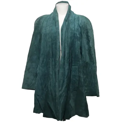 Veste longue en cuir (Vert) de Tannery West Acétate, Cuir, Polyamide