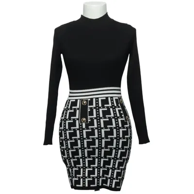 Jurk (Zwart, Wit) van GiorGia Katoen, Elastaan, Viscose