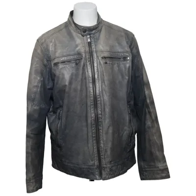 Leather jacket (Gray) from Engbers Cotton, Leather, Polyester