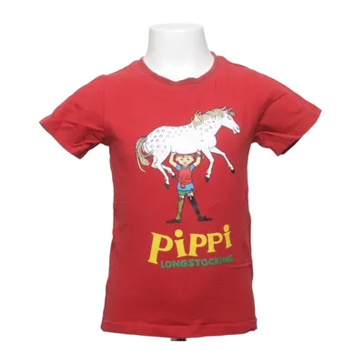T-shirt (Rød, Flerfarvet) fra Pippi Långstrump Elastan, Økologisk bomuld