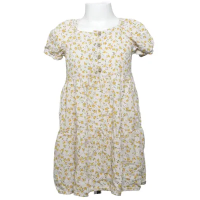 Kleid (Lindex Kids • klänning 110 • vit gul • blomprint • puffärm • knappar • viskos • sommarklänning • midsommar • kalasfin • semesterlook • garden party • cottagecore • butter yellow • lemon girl • second hand) von Lindex Kids Viskose
