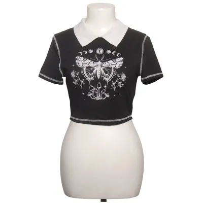Crop Top (Schwarz, Weiß) von Romwe Elasthan, Polyester