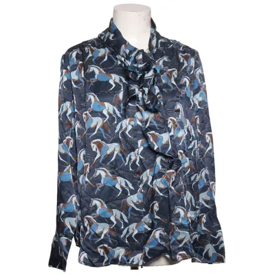 Sløjfebluse (Blå, Brun, Flerfarvet) fra Charlotte Sparre Elastan, Silke, Viscose