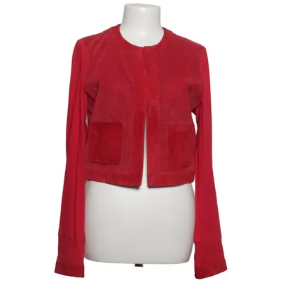 Leather jacket (Red) from Sandwich Cotton, Elastane, Leather, Polyester