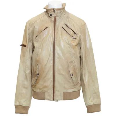 Läderjacka (Beige) från Peckott Bomull, Skinn, Polyester
