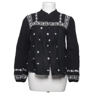 Blouse (Black, White) from M&S Collection Cotton, Linen, Polyester