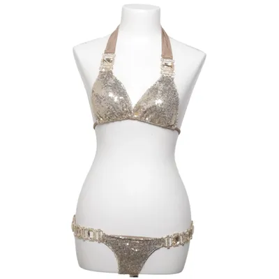 Bikini (Beige, Guld) fra Fashion Nova Elastan, Polyester