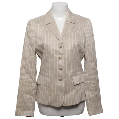 Blazer (Beige, Hvid) fra D&V Collection Acetat, Linned, Silke, Viscose
