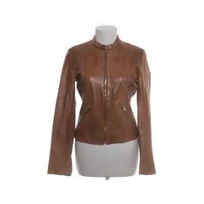 Leren jack (Beige) van Mango Katoen, Polyester, Leer