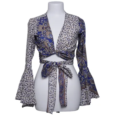 Wrap top (Blue, White, Brown) from Bloom Polyester, Silk