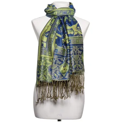 Sjal (Blå, Gul) från Pashmina Silke, Kashmir