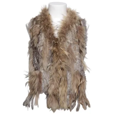 Pälsväst (Grå, Brun, Vit) från Hollies Rävpäls, Skinn, Minkpäls, Polyester, Kaninpäls
