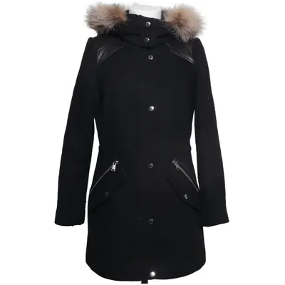 Parka (Noir) de Andrew Marc Cachemire, Fourrure de renard, Cuir, Polyamide, Polyester, Viscose, Laine