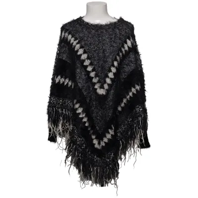 Poncho (Black, White) from MissKoo Polyamide, Wool