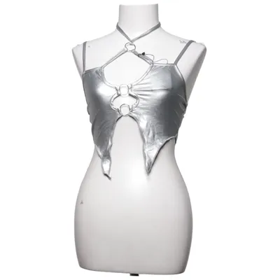 Halter neck top (Silver, Black) from Shein Elastane, Polyester
