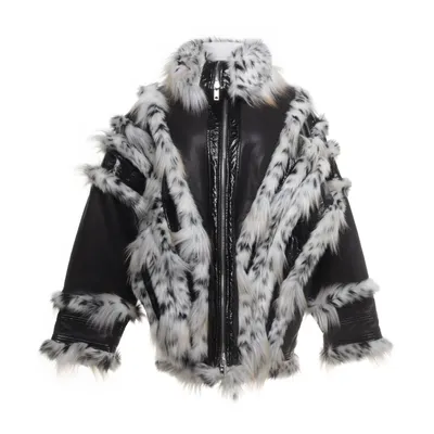 Shearling jacket (Black, Multicolored) from Giambattista Valli x H&M Leather, Acrylic, Polyester