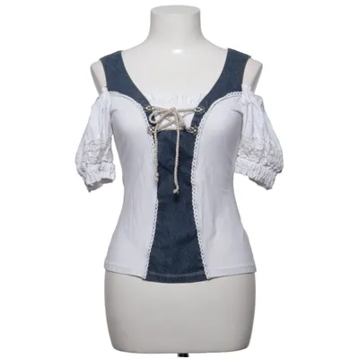 Dirndlbluse (Hvid, Blå) fra Alpin Bomuld, Elastan, Polyester