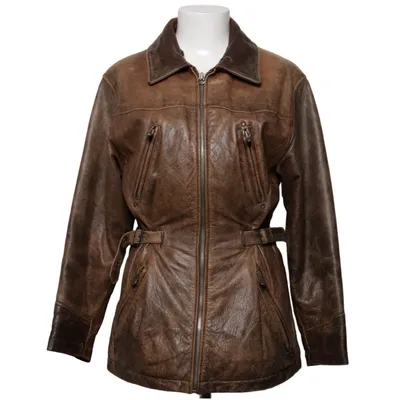 Leren jack (Bruin) van Saki Leer, Polyamide, Polyester, Wol