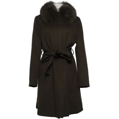 Coat (Green) from Skinnwille Cashmere, Fox fur, Polyester, Viscose, Wool