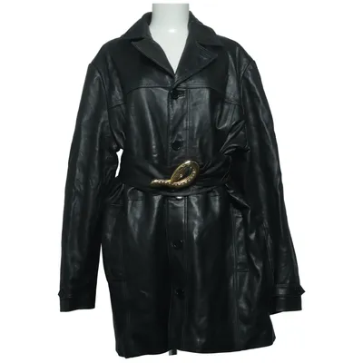 Leren jas (Zwart) van Saki Collection Katoen, Leer, Polyester