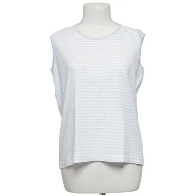 Linne (Amica • linne • 2XL • bomull • vit • blå ränder • ärmlös topp • randig topp • basplagg • sommarstil • casual • layering • plus size • clean girl • second hand) från Amica Bomull
