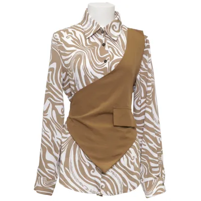 Shirt (Brown, White) from Qianzhidu Polyester