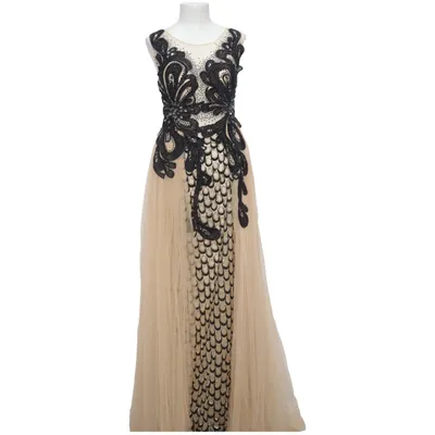 Abendkleid (Beige, Schwarz) von F&P Elasthan, Polyester