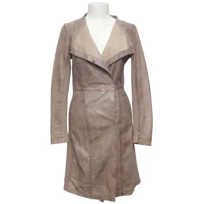 Veste longue en cuir (Marron, Beige) de Transmission Cuir