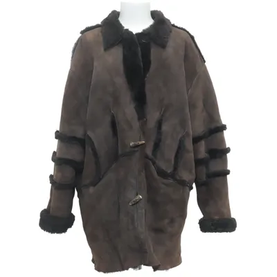 Shearling Jacke (Braun) von Mighty Leder, Wolle, Wildleder